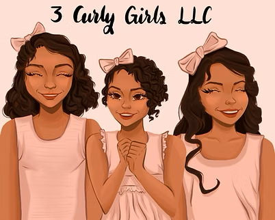 3 Curly Girls LLC illustration of three smiling girls with curly hair